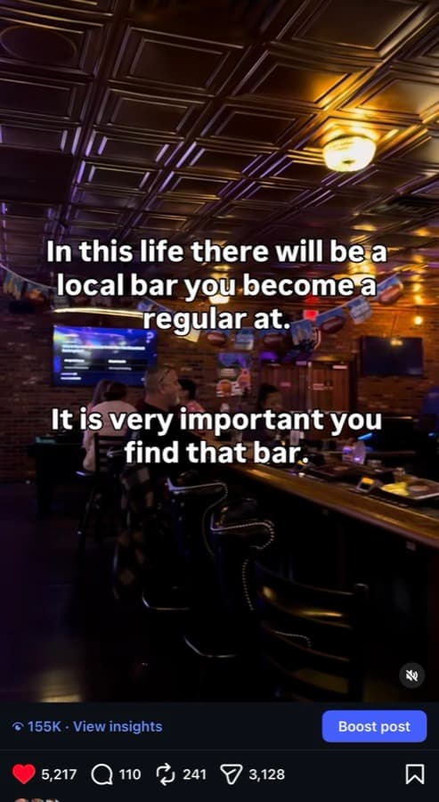 Instagram insights for a Tavern on Rainbow reel showing 155K views