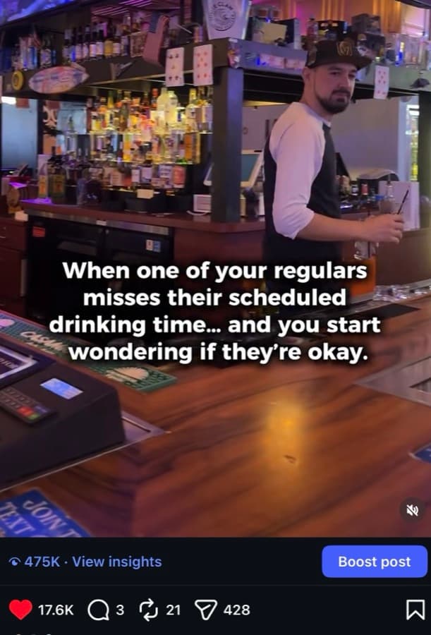 Instagram insights for a Tavern on Rainbow reel showing 475K views